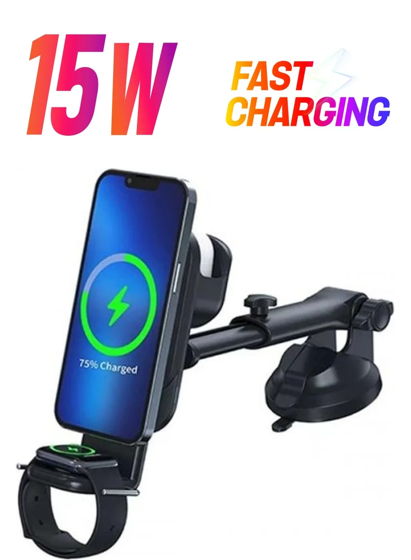 بولهاموبيل Polham 3in1 15W Magsafe Apple iPhone 12,13,14 Series, Airpods and Apple Watch Wireless Charging Phone Holder