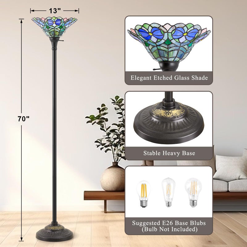 Luvkczc Tiffany Torchiere Floor Lamp - 70" Victorian Stained Glass Lamp Antique Tiffany Style Standing Light for Home,Office,Hotel Decor - Image 5