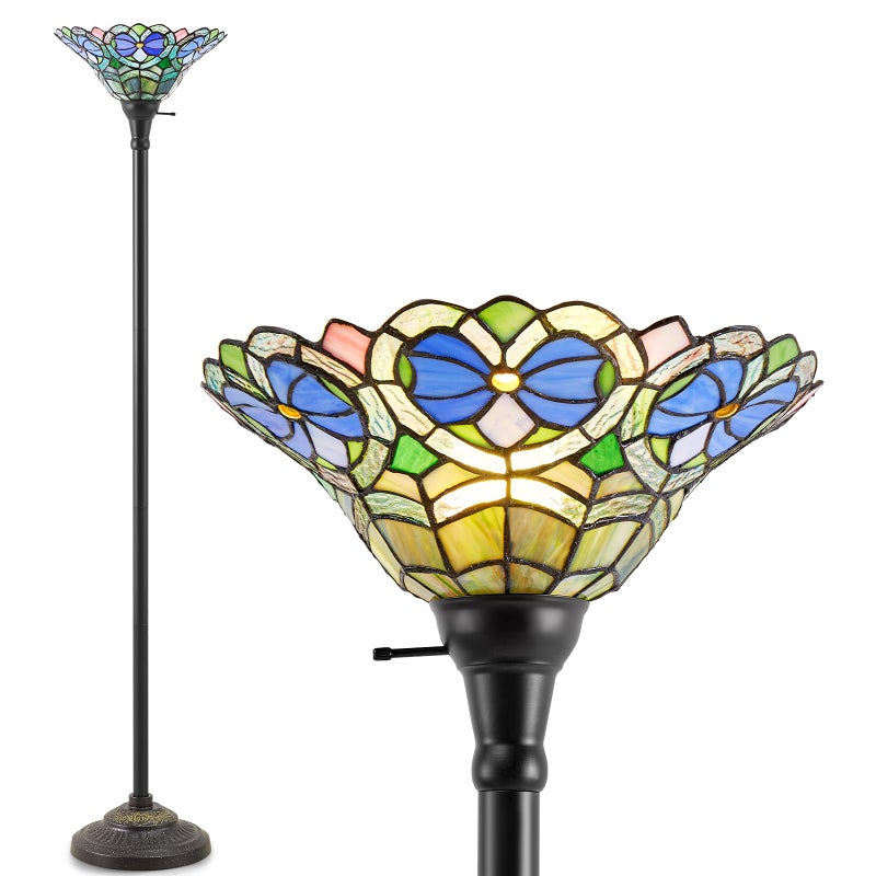 Luvkczc Tiffany Torchiere Floor Lamp - 70" Victorian Stained Glass Lamp Antique Tiffany Style Standing Light for Home,Office,Hotel Decor - Image 1