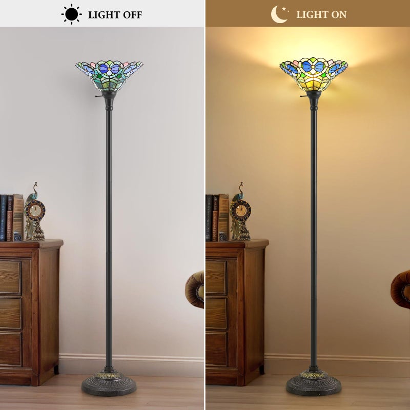 Luvkczc Tiffany Torchiere Floor Lamp - 70" Victorian Stained Glass Lamp Antique Tiffany Style Standing Light for Home,Office,Hotel Decor - Image 4