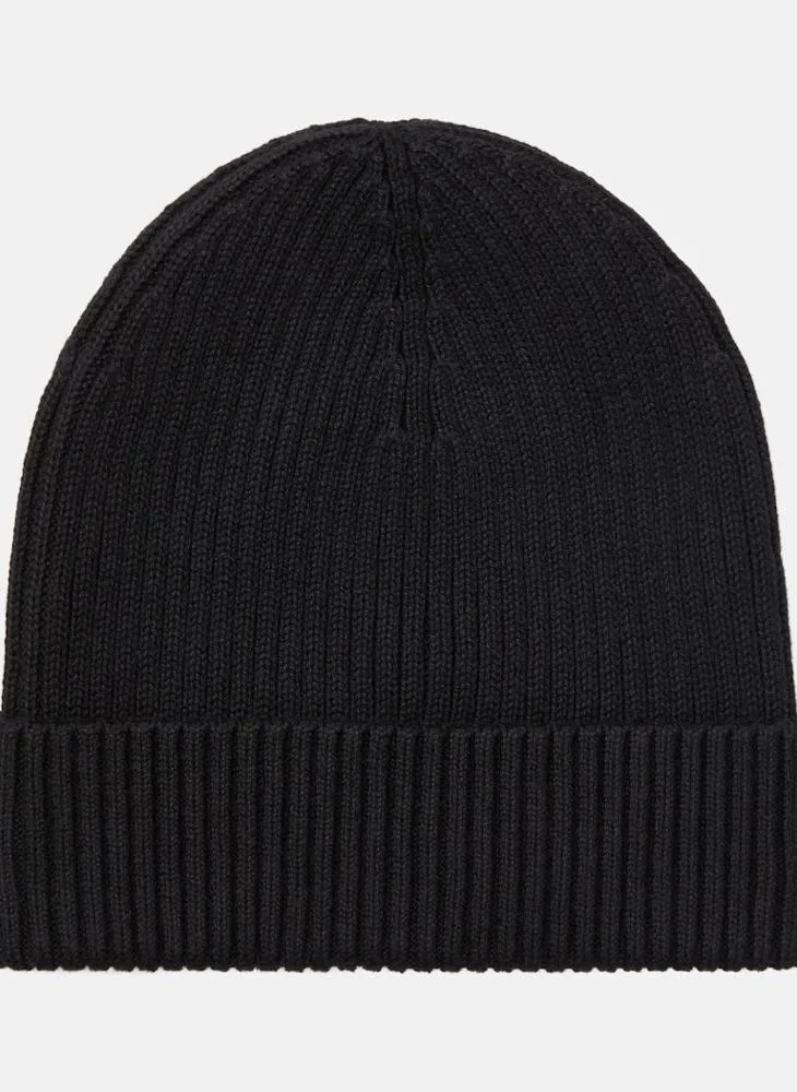 CALVIN KLEIN PATCH CHUNKY RIB COTTON BEANIE