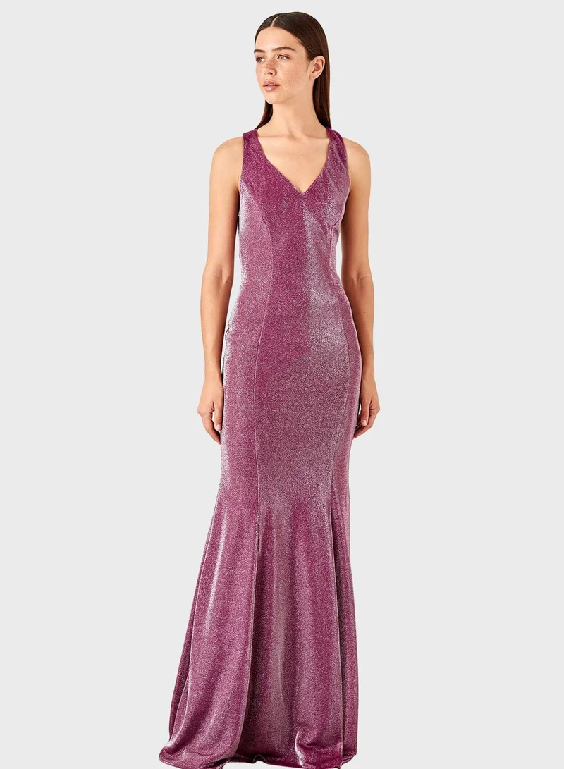 trendyol V-Neck Shimmer Skater Dress