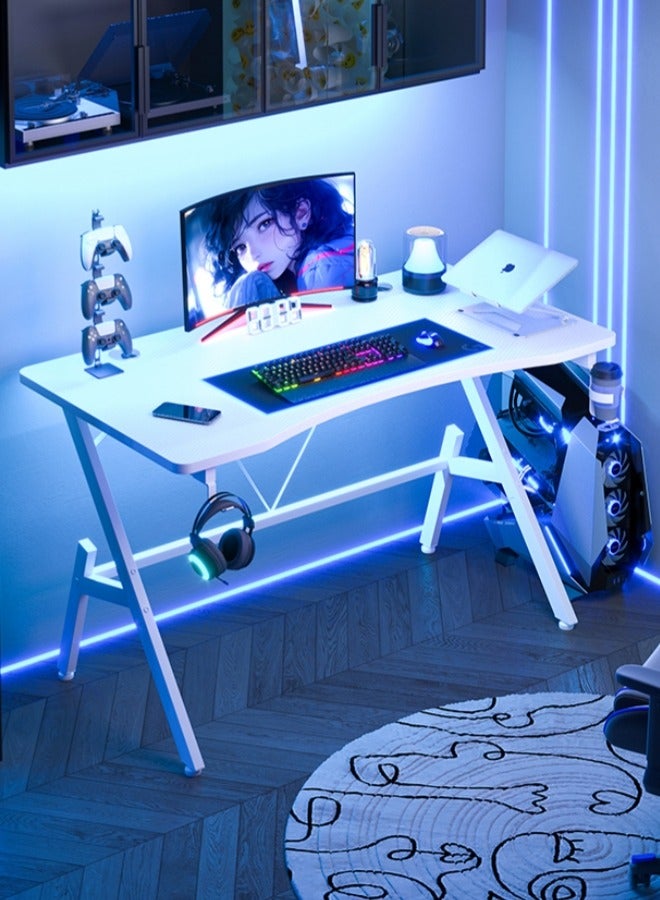 Harlan Gaming Table with Cup Holder and Headset Hook, Ergonomic PC Computer Desk, Gaming Desk with Carbon Fibre Surface, Writing Study Desk & Home Office Desks,Ideal for Students and Gamers - Image 1