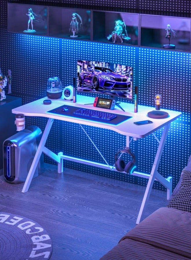 Harlan Gaming Table with Cup Holder and Headset Hook, Ergonomic PC Computer Desk, Gaming Desk with Carbon Fibre Surface, Writing Study Desk & Home Office Desks,Ideal for Students and Gamers - Image 2