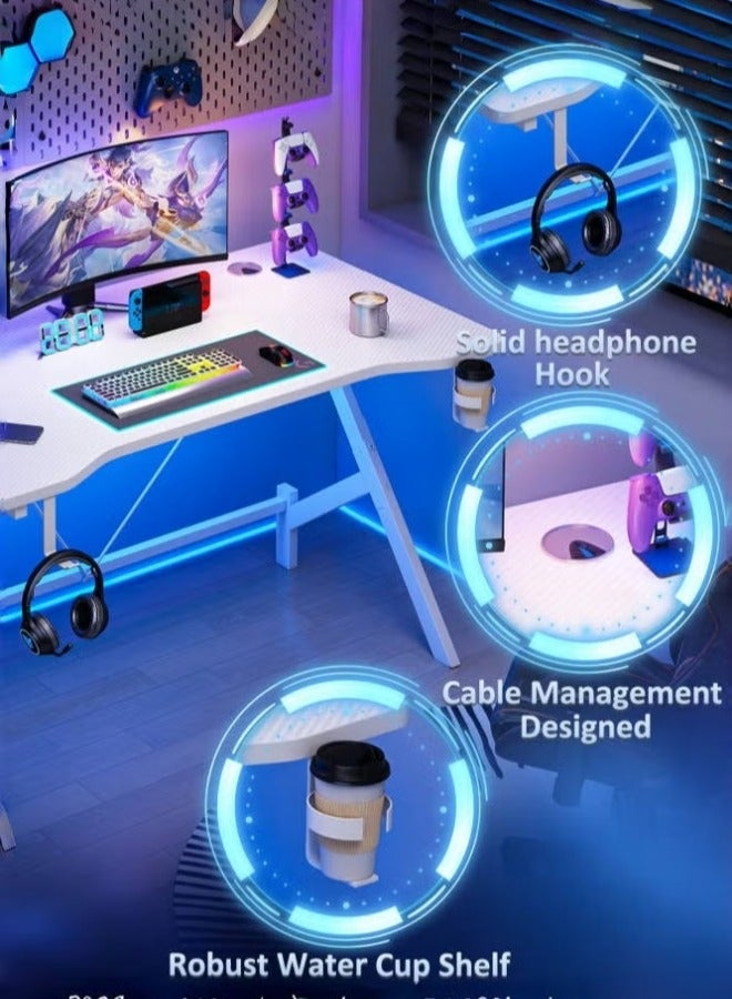 Harlan Gaming Table with Cup Holder and Headset Hook, Ergonomic PC Computer Desk, Gaming Desk with Carbon Fibre Surface, Writing Study Desk & Home Office Desks,Ideal for Students and Gamers - Image 3
