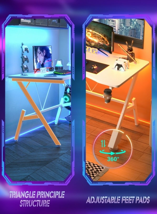 Harlan Gaming Table with Cup Holder and Headset Hook, Ergonomic PC Computer Desk, Gaming Desk with Carbon Fibre Surface, Writing Study Desk & Home Office Desks,Ideal for Students and Gamers - Image 4