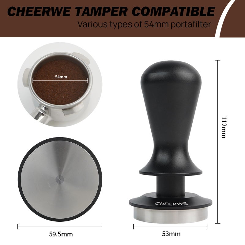 Cheerwe 53mm Espresso Tamper, Daul Spring Loaded Calibrated Tamper, Coffee Tamper for 54mm Espresso Machine, 100% Flat Stainless Steel Base Tamper, Barista Tool for Espresso Machine - Image 5