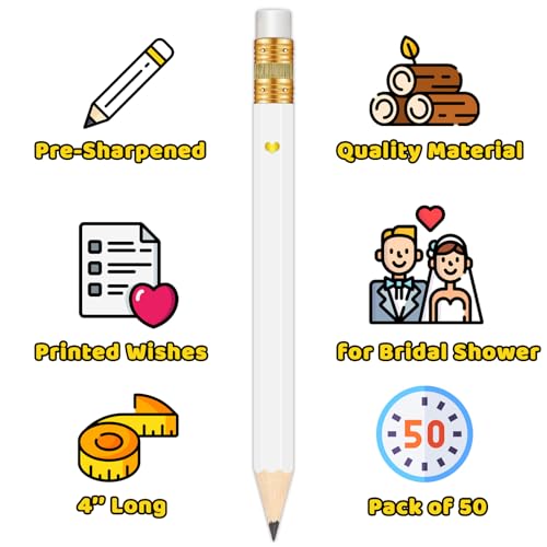 Vusnud 50Pcs - Bridal Shower Sharpened Half Pencils with Erasers, Pre-sharpened Pencils for Bridal Shower & Wedding Games, 4 Inches (White - Miss to Mrs.) - Image 3