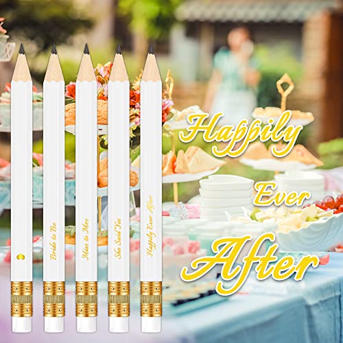 Vusnud 50Pcs - Bridal Shower Sharpened Half Pencils with Erasers, Pre-sharpened Pencils for Bridal Shower & Wedding Games, 4 Inches (White - Miss to Mrs.) - Image 4