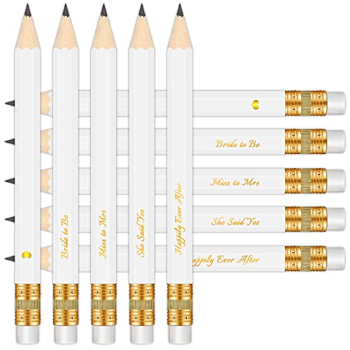 Vusnud 50Pcs - Bridal Shower Sharpened Half Pencils with Erasers, Pre-sharpened Pencils for Bridal Shower & Wedding Games, 4 Inches (White - Miss to Mrs.) - Image 1