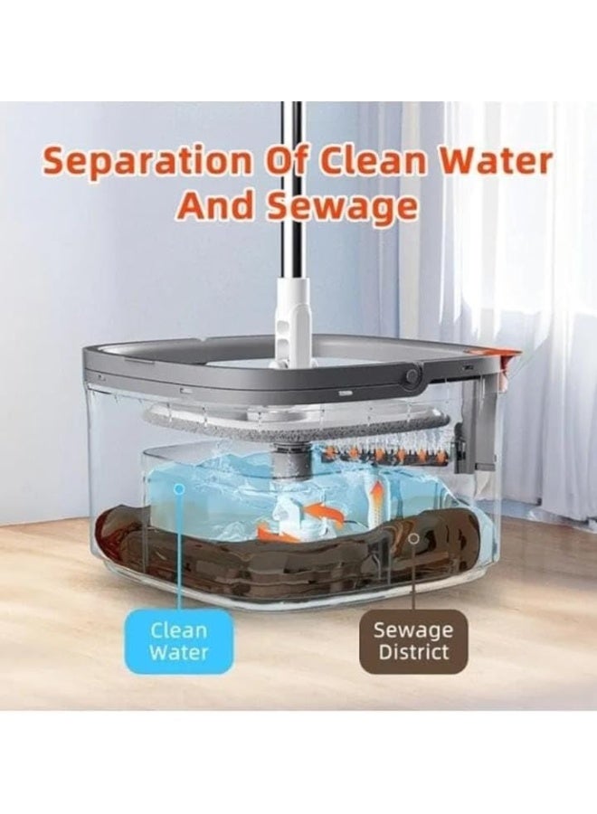 طقم ممسحة ودلو دوار – ممسحة ذاتية العصر دوارة 360 درجة مع فصل الماء النظيف عن الماء المتسخ للأرضيات الخشبية والبلاط والرخام - Image 3