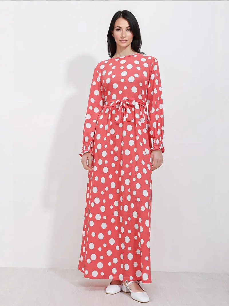 BIG DART Floral Print Maxi Knit Dress with Bow Detail