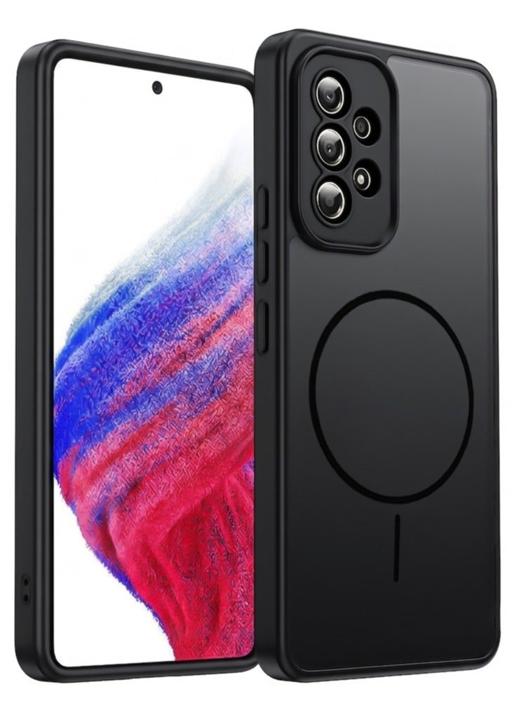 Shockproof Matte Case for Samsung Galaxy A73 - Translucent Back Cover with Circular Design and Built-in Camera Protection (Black)