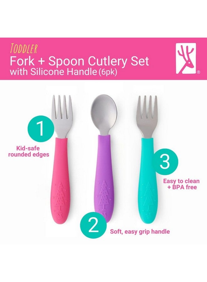 Elk and Friends Elk and Friends Kids Silverware with Silicone Handle | Childrens Safe Flatware | Toddler Utensils | Baby Spoons + Forks | Stainless Steel Cutlery  - Image 2