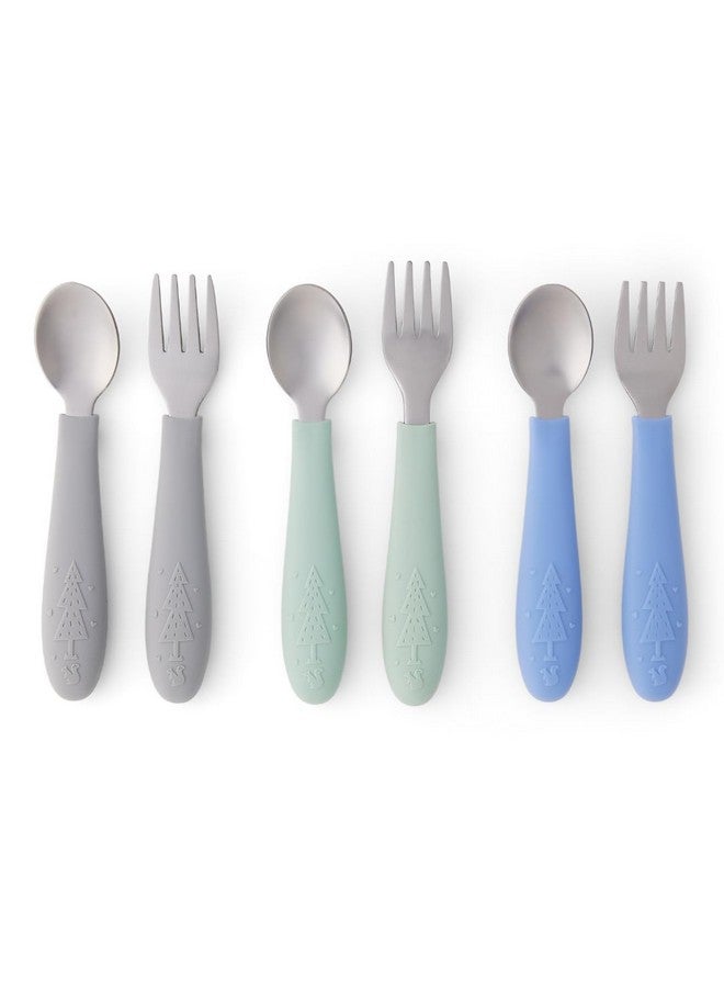 Elk and Friends Elk and Friends Kids Silverware with Silicone Handle | Childrens Safe Flatware | Toddler Utensils | Baby Spoons + Forks | Stainless Steel Cutlery  - Image 1