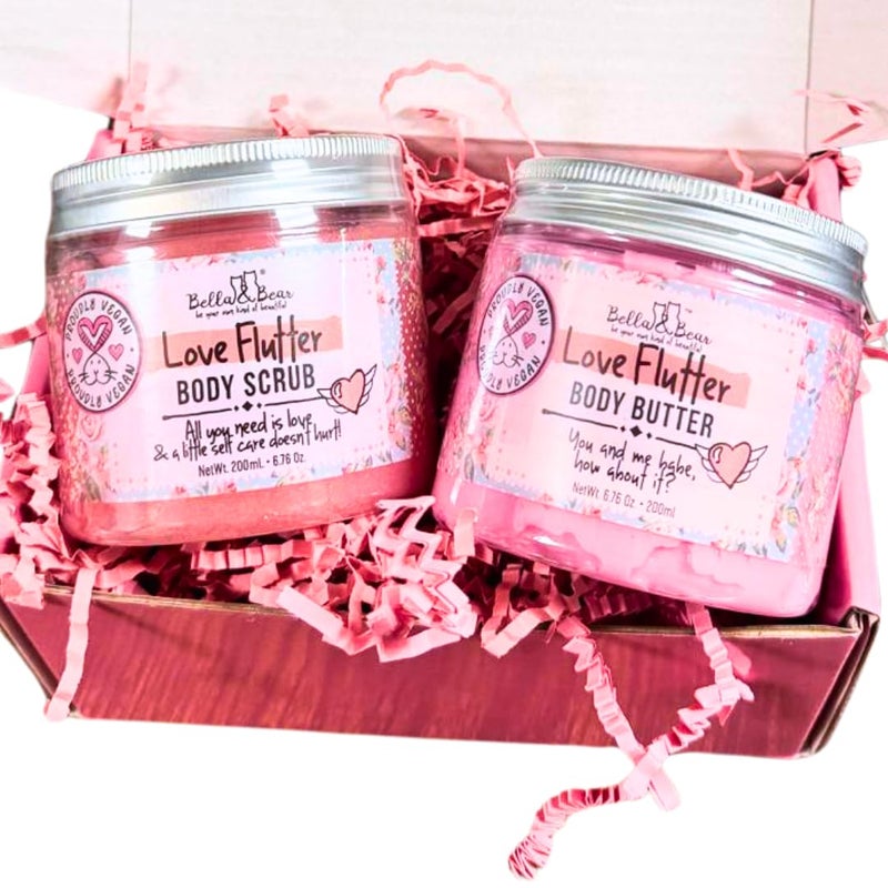 Bella and Bear Love Flutter Gift Set Body Scrub Body Butter Valentines Gift for Her - Image 1