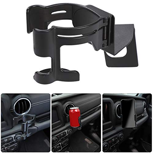 JeCar حامل هاتف متعدد الوظائف من JeCar لحامل الأكواب لسيارة جيب رانجلر JL JLU Gladiator JT 2018-2023، 2 في 1 مثبت على البراغي لحامل المشروبات والهاتف المحمول - Image 1