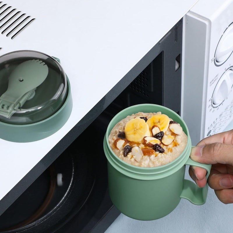 2 Pcs Portable Soup Cup with Lid and Spoon Microwave Safe Travel Food Jar Blue and Green Set - Image 4