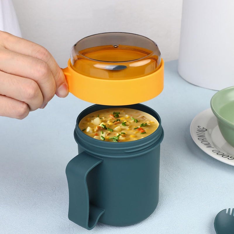 2 Pcs Portable Soup Cup with Lid and Spoon Microwave Safe Travel Food Jar Blue and Green Set - Image 5