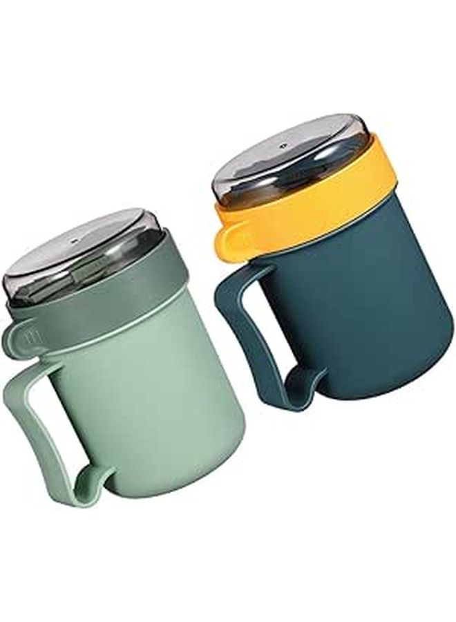 2 Pcs Portable Soup Cup with Lid and Spoon Microwave Safe Travel Food Jar Blue and Green Set - Image 1