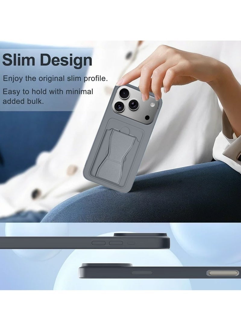 JAJEEK iPhone 17 Pro Max 5G 2025 Silicone TPU Card Holder Case – Slim, Shockproof Protective Cover with Secure Hand Grip, Hidden Wallet Slot for Cards and Cash, Lightweight and Durable Design, Easy Access Buttons, Full Edge Protection, Stylish Dark Grey Finish for Everyday Use - Image 4