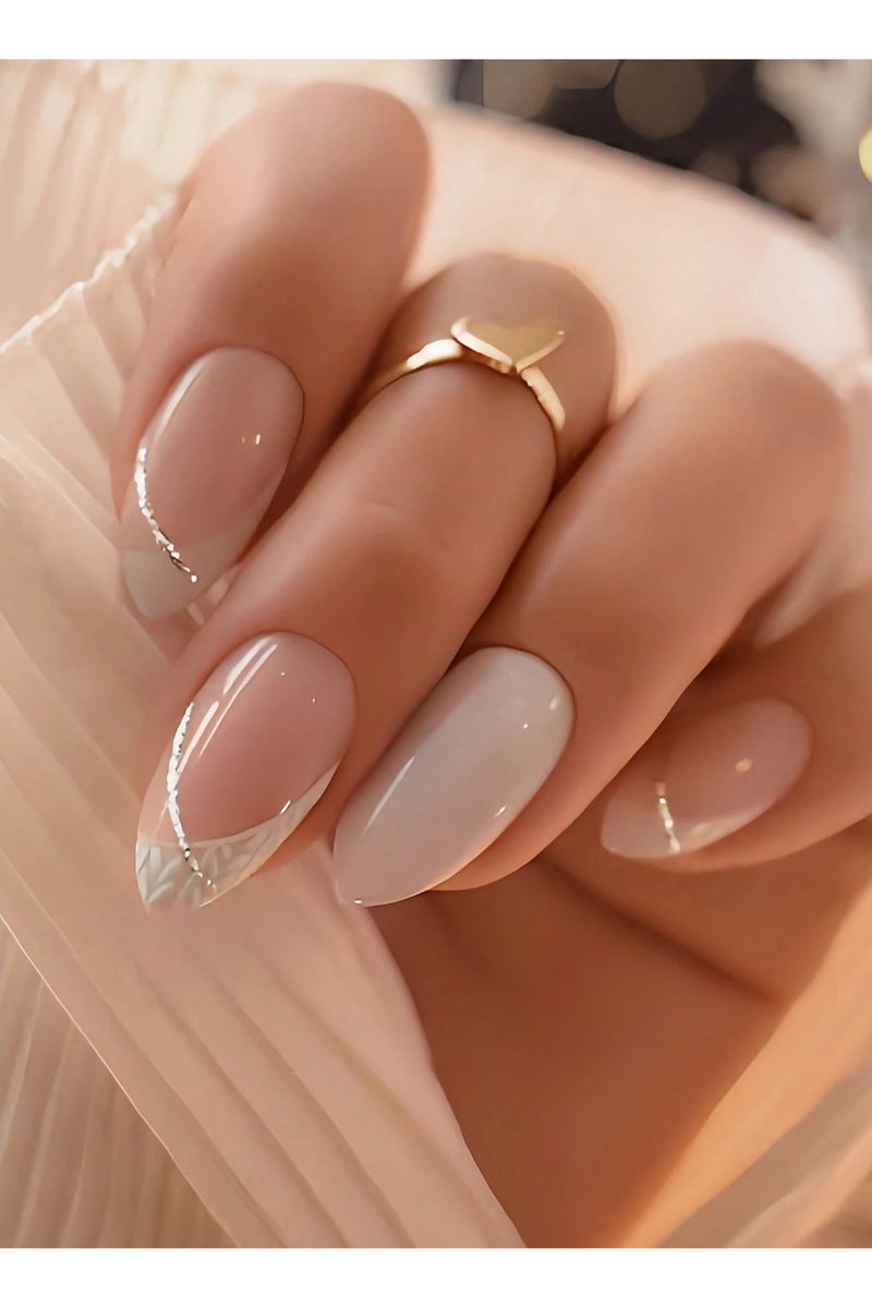 اظافر تركيب مزيفه بشكل لوزي تحتوي العلبه على 24 ظفر مع مبرد اظافر و صمغ - Image 1