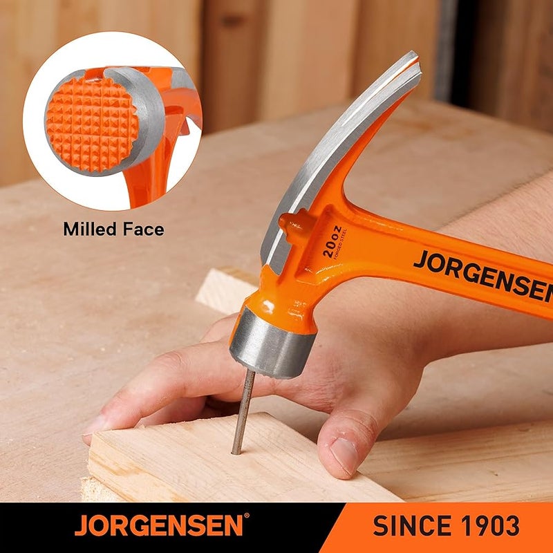 Jorgensen جورجنسن مطرقة تأطير 20 اونصة مع حامل مسامير مغناطيسي، مطرقة مخلبية مستقيمة مع وجه مطحون ومقبض لتقليل الصدمات، مطرقة مطروقة شديدة التحمل من قطعة واحدة - Image 4