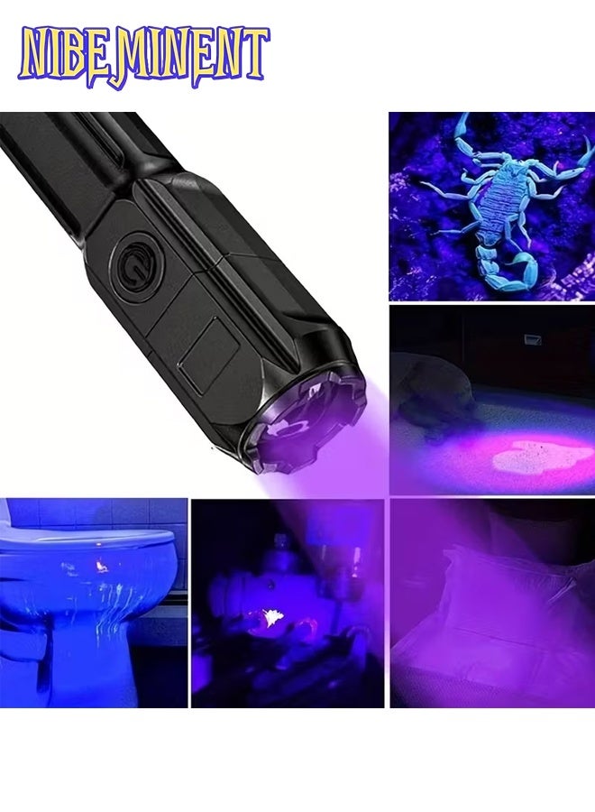 NIBEMINENT مصباح فلاش UV عالي القوة - ضوء قابل للتكبير 395NM مع 3 أوضاع، بطارية ليثيوم قابلة للشحن، كابل USB متضمن، مادة ABS، مثالي للكشف عن بقع الحيوانات الأليفة وتحديد الفلورسنت، ضوء UV محمول | تصميم مريح | مصباح فلاش متين، مصباح فلاش قابل للشحن - Image 5