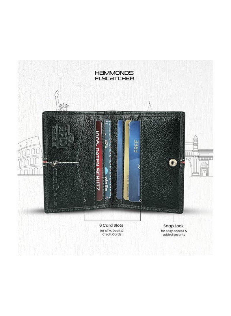 HAMMONDS FLYCATCHER - HAMMONDS FLYCATCHER Card Holder Wallet for Men and Women - Genuine Leather - RFID Protected - 6 Slots for ATM Credit/Debit Card - Green - Slim Bi-Fold Card Wallet - ATM Card Holder for Men/Women - Image 1