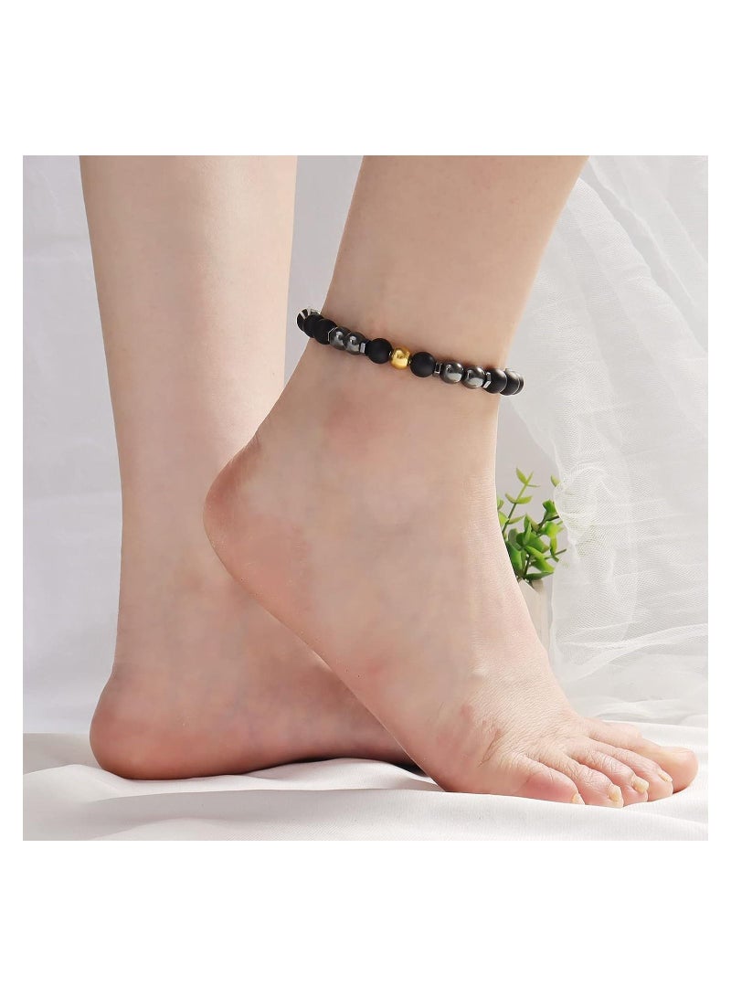 KASTWAVE Black Obsidian Anti-Swelling Anklet, Magnetic Therapy Lymph Detox Ankle Bracelet, Adjustable Chakra Energy Protection Bracelet for Men Women, 4 Pcs  - Image 2