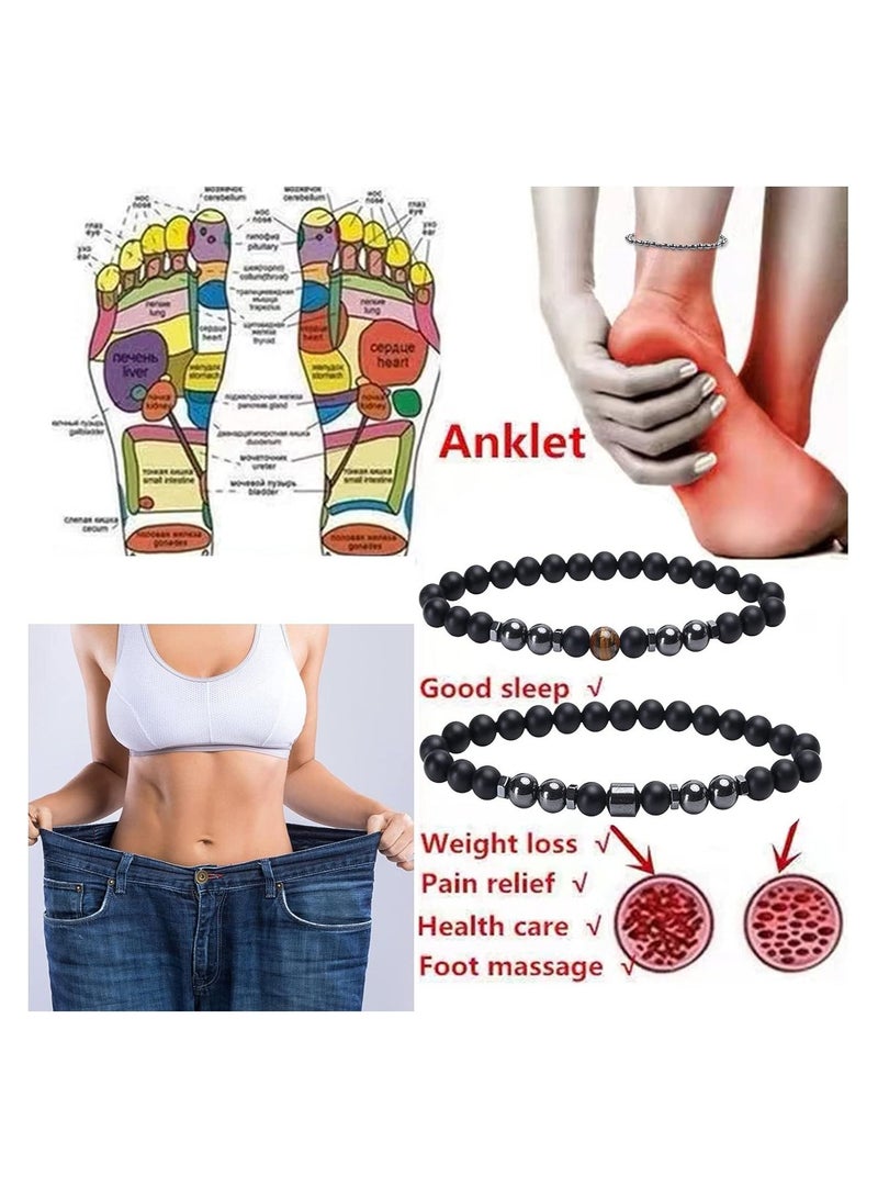 KASTWAVE Black Obsidian Anti-Swelling Anklet, Magnetic Therapy Lymph Detox Ankle Bracelet, Adjustable Chakra Energy Protection Bracelet for Men Women, 4 Pcs  - Image 3