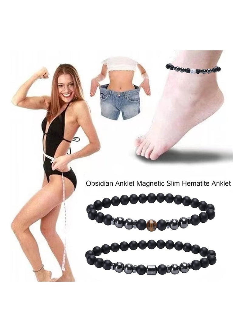 KASTWAVE Black Obsidian Anti-Swelling Anklet, Magnetic Therapy Lymph Detox Ankle Bracelet, Adjustable Chakra Energy Protection Bracelet for Men Women, 4 Pcs  - Image 4