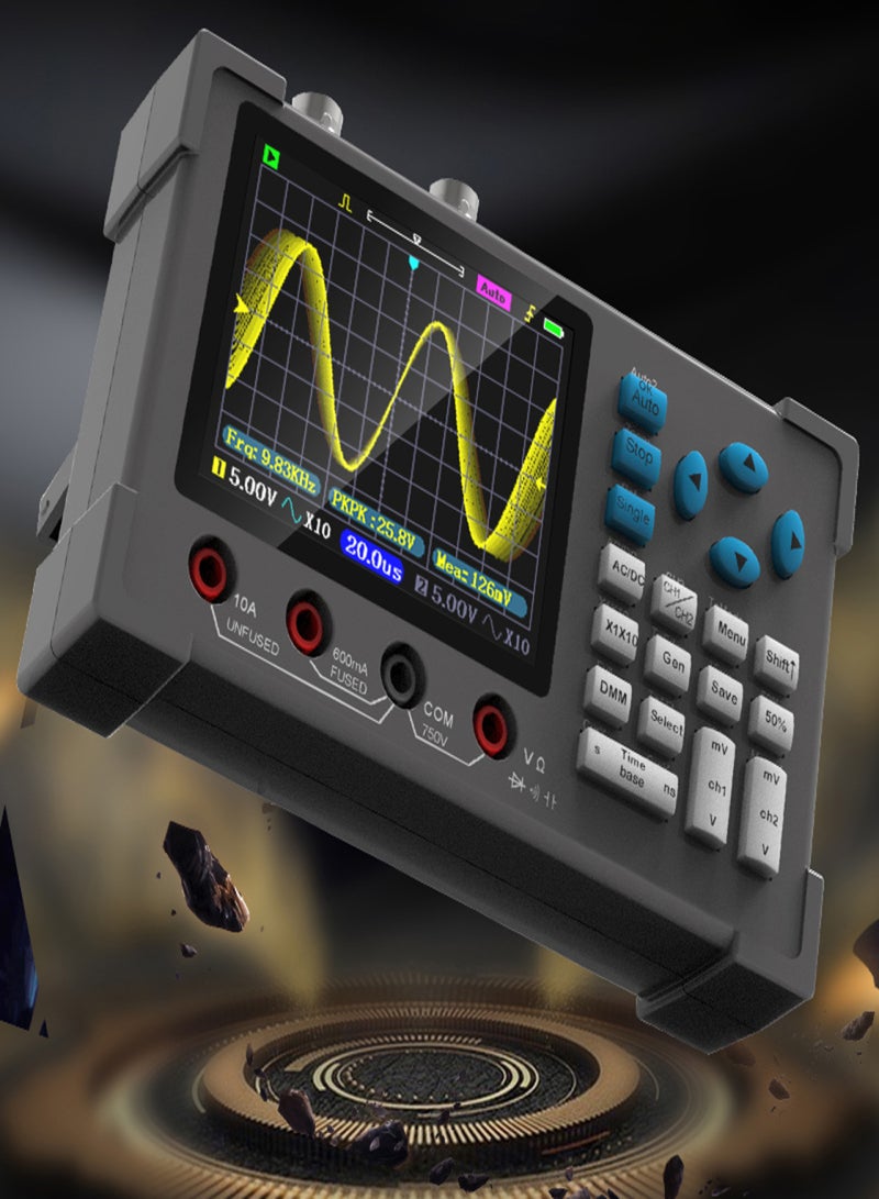 3in1 Oscilloscope Multimeter Signal Generator Machine 3.2inch IPS Display Oscope Meter Handheld Oscilloscope 120Mhz Bandwidth 250MSa/s Sampling Rate Dual Channel Oscillometer with Waveform Save and - Image 3