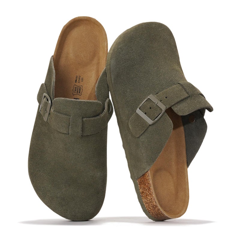 Project Cloud Mens Clogs - 100% Full Grain Genuine Leather Memory Foam Clogs for Men Arch Support Cork Footbed - Non Slip Platform Mules (Brooklyn, OLIVSUEDE,10.5) - Image 1