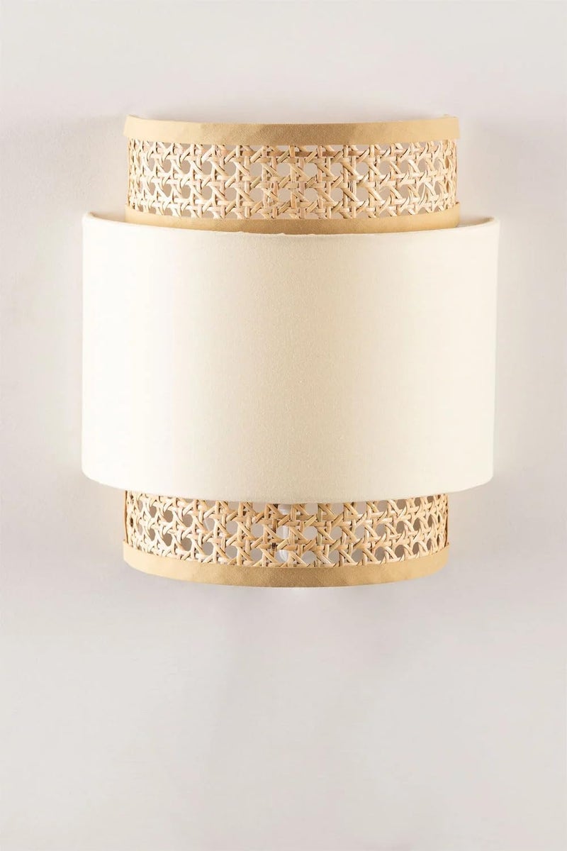 AKWAY Bamboo Wall Lamps for Living Rooms | Rattan and Cane Webbing Wall Lamps for Bedroom | Wicker for Home Decoration (Bulb not Included) (Off White Cylindrical) - Image 3
