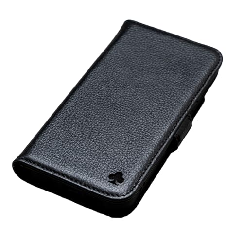 Porter Riley Leather Case Compatible with iPhone 17 Premium Genuine Leather StandCoverWalletFlip Case with Card Slots Horizontal Stand Pure Black - Image 1