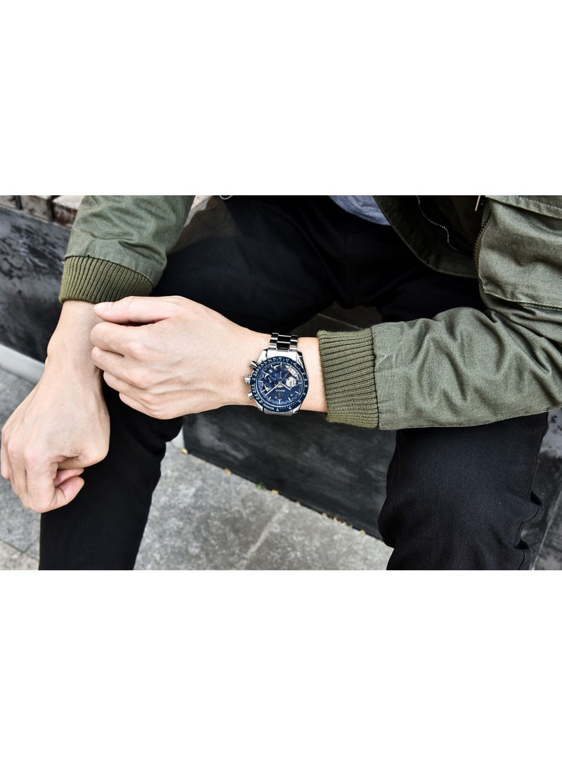 BENYAR Watches for Men Watch Quartz Luxury Stainless Steel Water Resistant Chronograph Watch 5120 Silver - Image 4