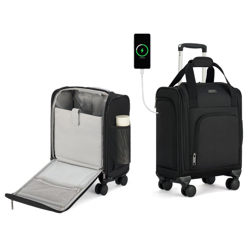MILADA Underseat Carry On Luggage with Wheels, Airline Approved 16-inch Spinner Small Suitcase, Softside Travel Luggage, Personal Item Overnight Bag, Business Mini Suitcase for Women and Men, Black - Image 1