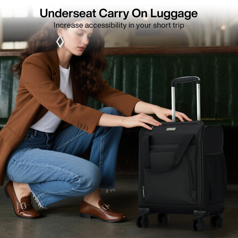 MILADA Underseat Carry On Luggage with Wheels, Airline Approved 16-inch Spinner Small Suitcase, Softside Travel Luggage, Personal Item Overnight Bag, Business Mini Suitcase for Women and Men, Black - Image 4