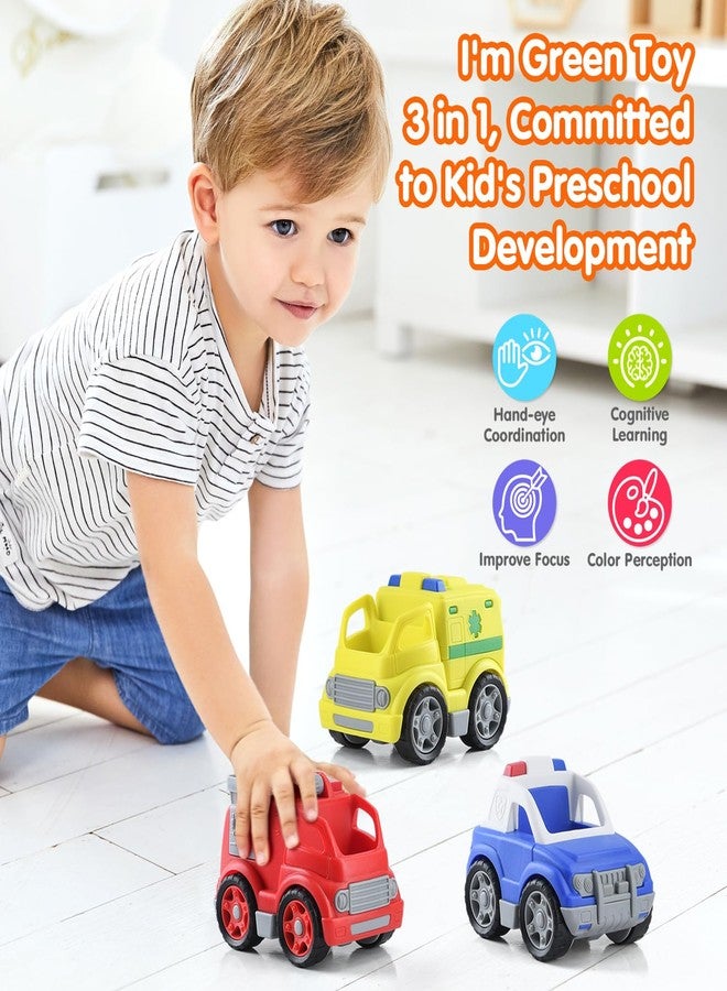 PLAY مجموعة ألعاب الطوارئ 3 في 1 صديقة للبيئة من PLAY، [معتمدة من USDA] خالية من BPA/الفثالات/PVC، مركبة إنقاذ مصنوعة من البلاستيك المعاد تدويره مع شاحنة إطفاء، سيارة شرطة وسيارة إسعاف - Image 3