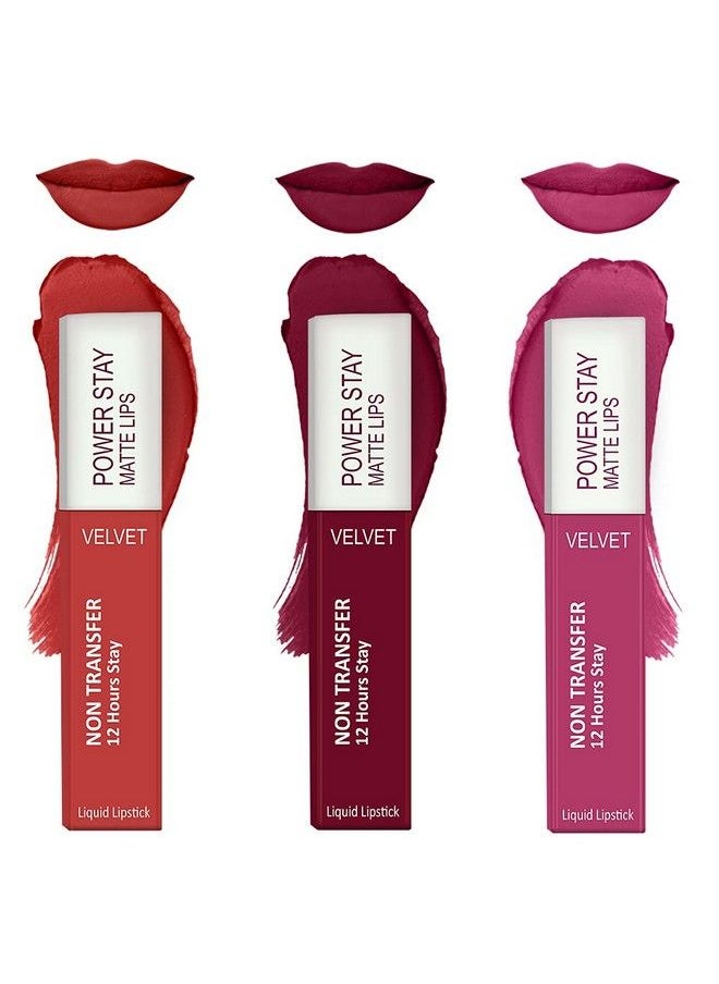 FORSURE - Liquid Matte Lipstick Waterproof Power Stay Lipstick Combo (Upto 12 Hrs Stay) (Bright Red Cherry Maroon Pink Blush) - Image 1