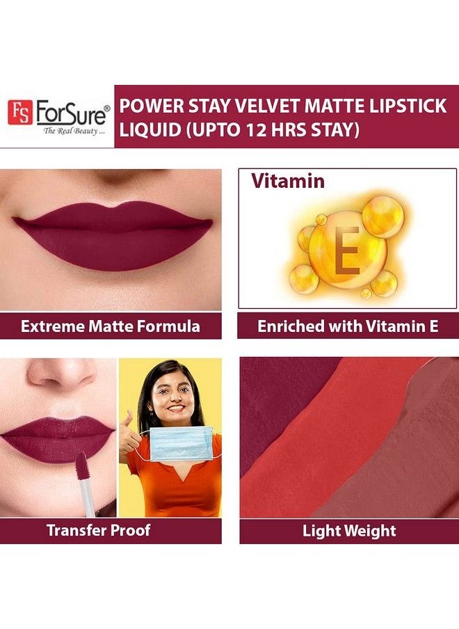 FORSURE - Liquid Matte Lipstick Waterproof Power Stay Lipstick Combo (Upto 12 Hrs Stay) (Bright Red Cherry Maroon Pink Blush) - Image 1