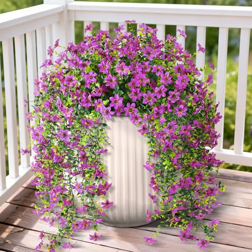 ZFProcess Artificial Hanging Flowers for Outdoors, 2 Pcs Fake Hanging Plant Spring Summer Decor, UV Resistant No Fade Realistic Faux Flower for Front Door Porch Planter Patio Garden Yard(Purple) - Image 1