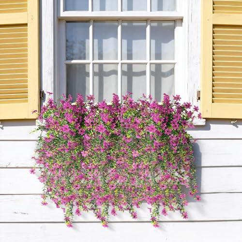 ZFProcess Artificial Hanging Flowers for Outdoors, 2 Pcs Fake Hanging Plant Spring Summer Decor, UV Resistant No Fade Realistic Faux Flower for Front Door Porch Planter Patio Garden Yard(Purple) - Image 4