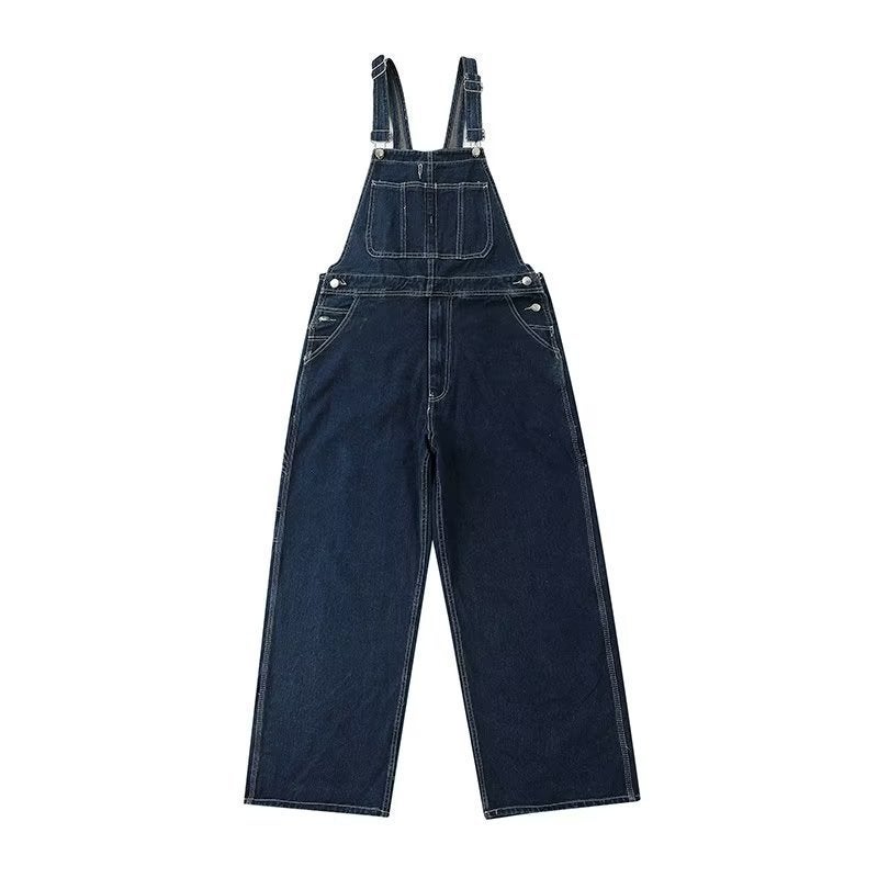 American Style Retro Design Sense Denim Strap Pants For Men And Women Couple Ami Kaji Straight Tube Loose Tooling Pants - Image 1