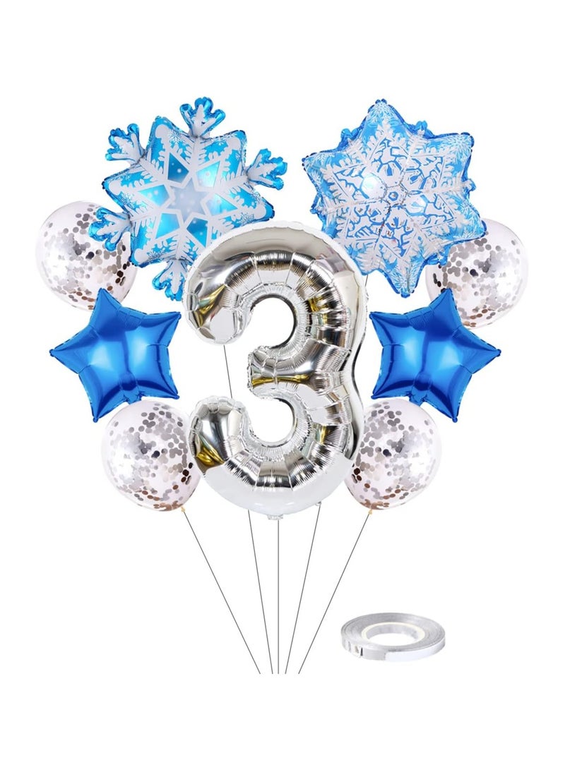 3rd Frozen Birthday Decoration Girl Frozen Balloon Set Number 3 Foil Balloon Silver Large Snowflakes Balloon Mylar Balloon Confetti Latex Balloon for Kids Girls Birthday Party Decoration - Image 1