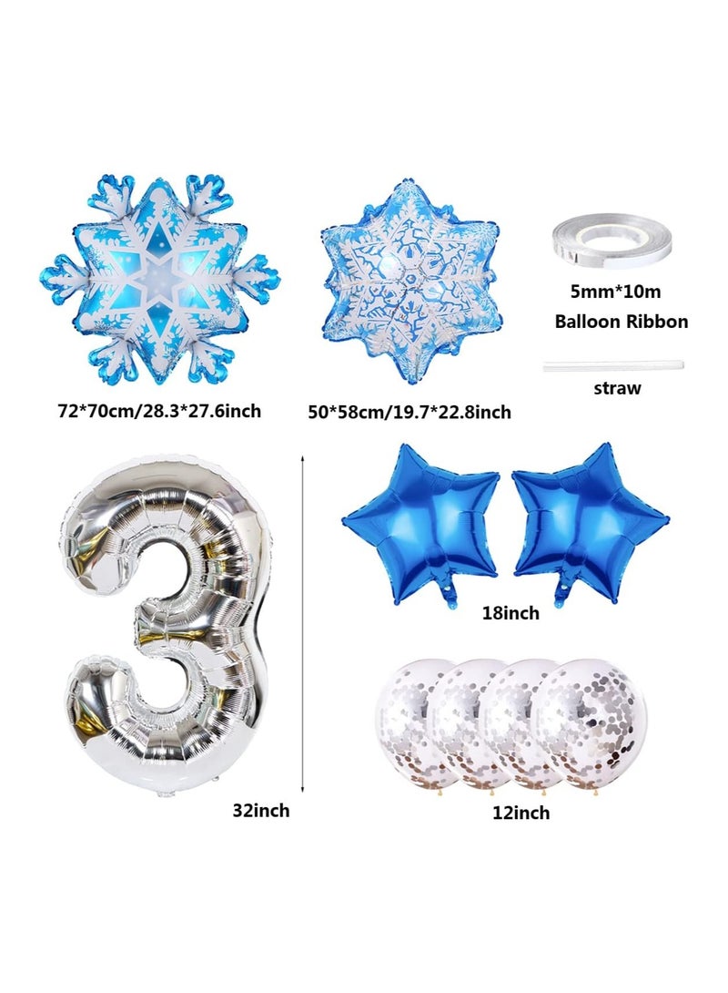 3rd Frozen Birthday Decoration Girl Frozen Balloon Set Number 3 Foil Balloon Silver Large Snowflakes Balloon Mylar Balloon Confetti Latex Balloon for Kids Girls Birthday Party Decoration - Image 2