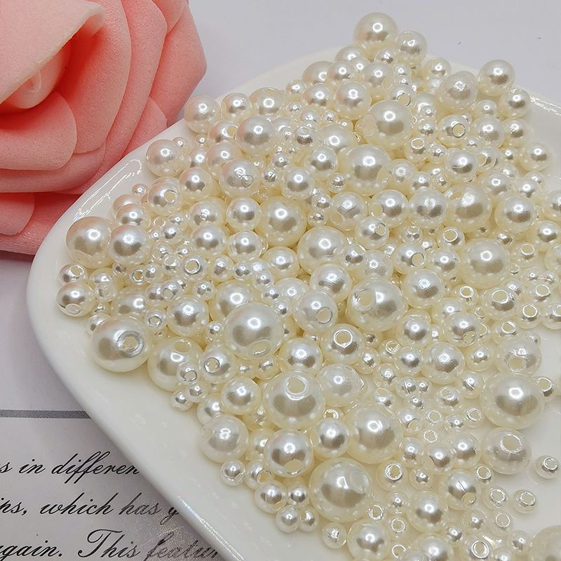 ABS Hole Mixed Color Faux Pearl Beads Handmade Beaded DIY Material Shoes Clothing Hats Bracelet Accessories Creamy-white