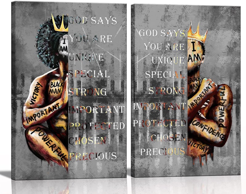 MhShZx African American Wall Art Man Inspirational Quotes Black King Wall Decor Men Portrait Poster Print Picture Painting Artwork for Living Room Bedroom Bathroom Office Home Decor Ready to Hang
