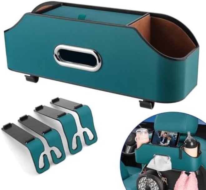 HALOYIVGO Car Seat Back Organizer - Stylish & Functional Storage for Family Adventures - Cup Holders, Tissue Box & Hooks - Perfect for Kids, Road Trips & Travel (Beige) - Image 1